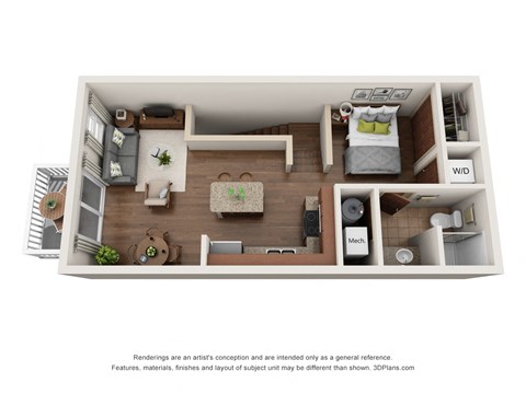 Floor plan for studio, 1 bath, 540 sqft